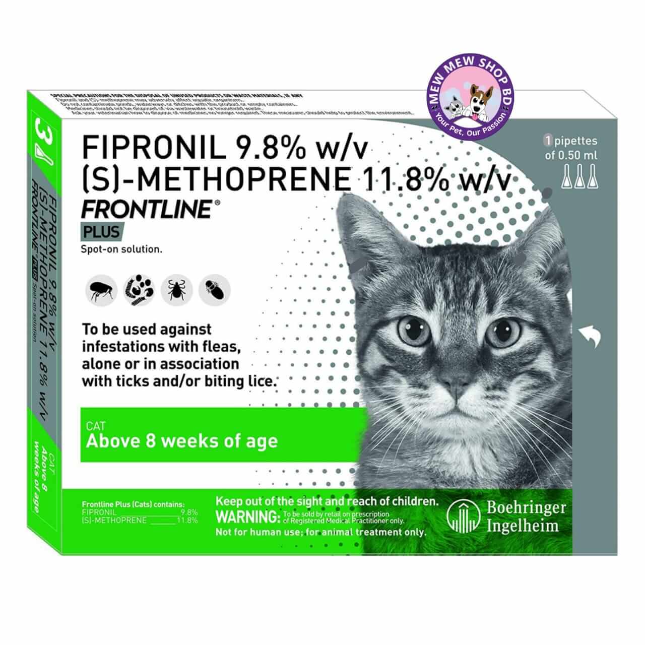 FRONTLINE Plus Spot On for Cats Flea and Tick Protection 1 Pipette