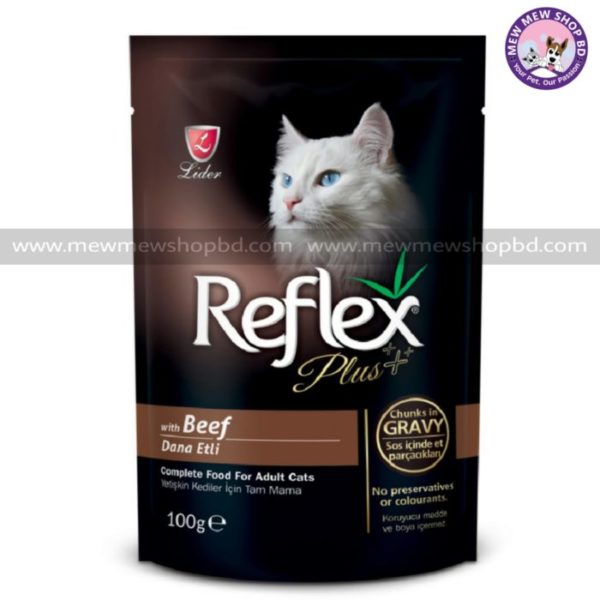 Reflex Plus Adult Pouch Cat Food with Beef 100g