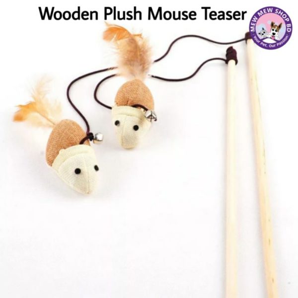 Wooden Plush Mouse Teaser Toy