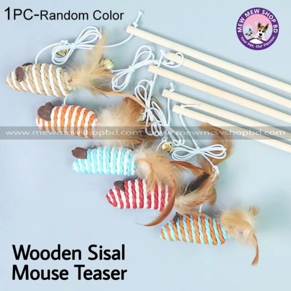 Wooden Sisal Mouse Teaser Toy