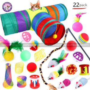22pcs Pet Cat Toy Set with 3 Hole Rainbow Tunnel Toy