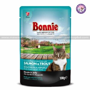 Bonnie adult cat food pouch Salmon and Trout chunks in jelly 100g